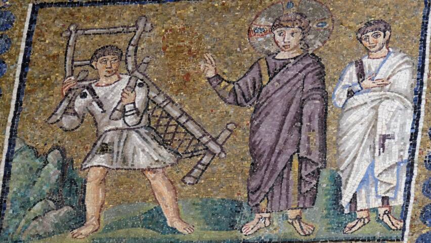 Mosaiikki Sant'Apollinare Nuovon basilikasta Ravennasta 400-luvun lopusta. Wikimedia Commons.