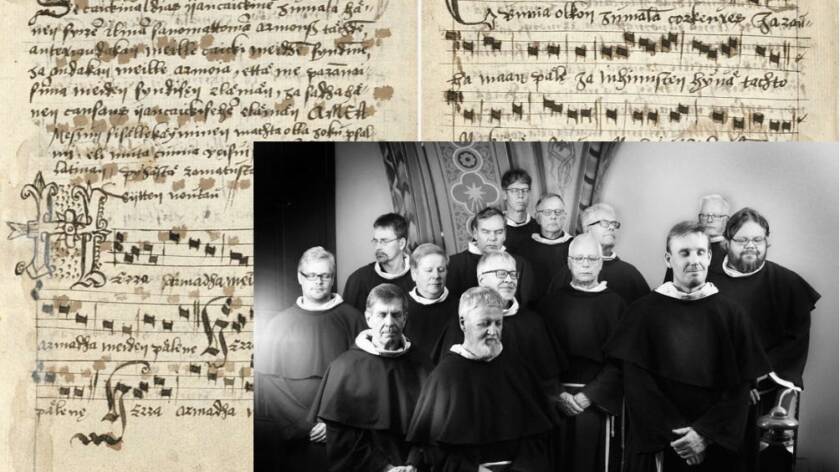 Kuvassa Codex Westhin sivuja doria.fi:sta sekä Corvus Laurencij -kuoro.